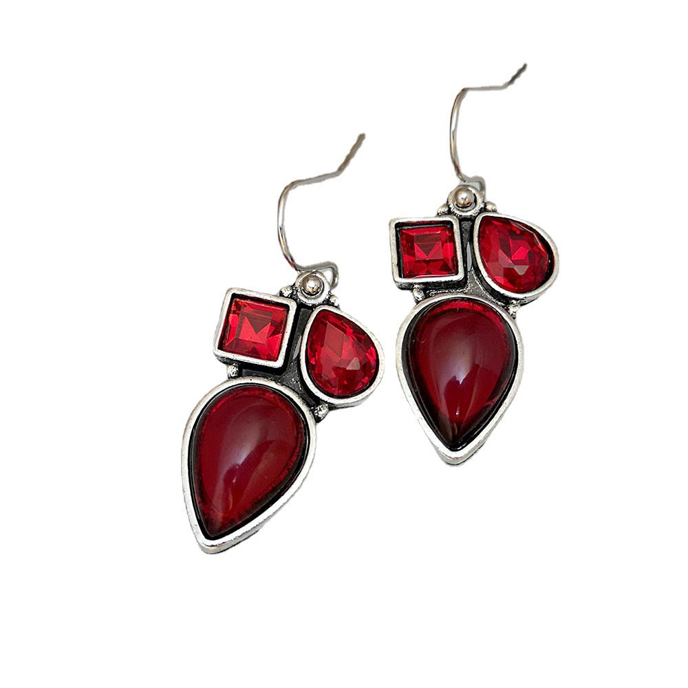 Wholesale wine red candy crystal gemstone alloy Earrings