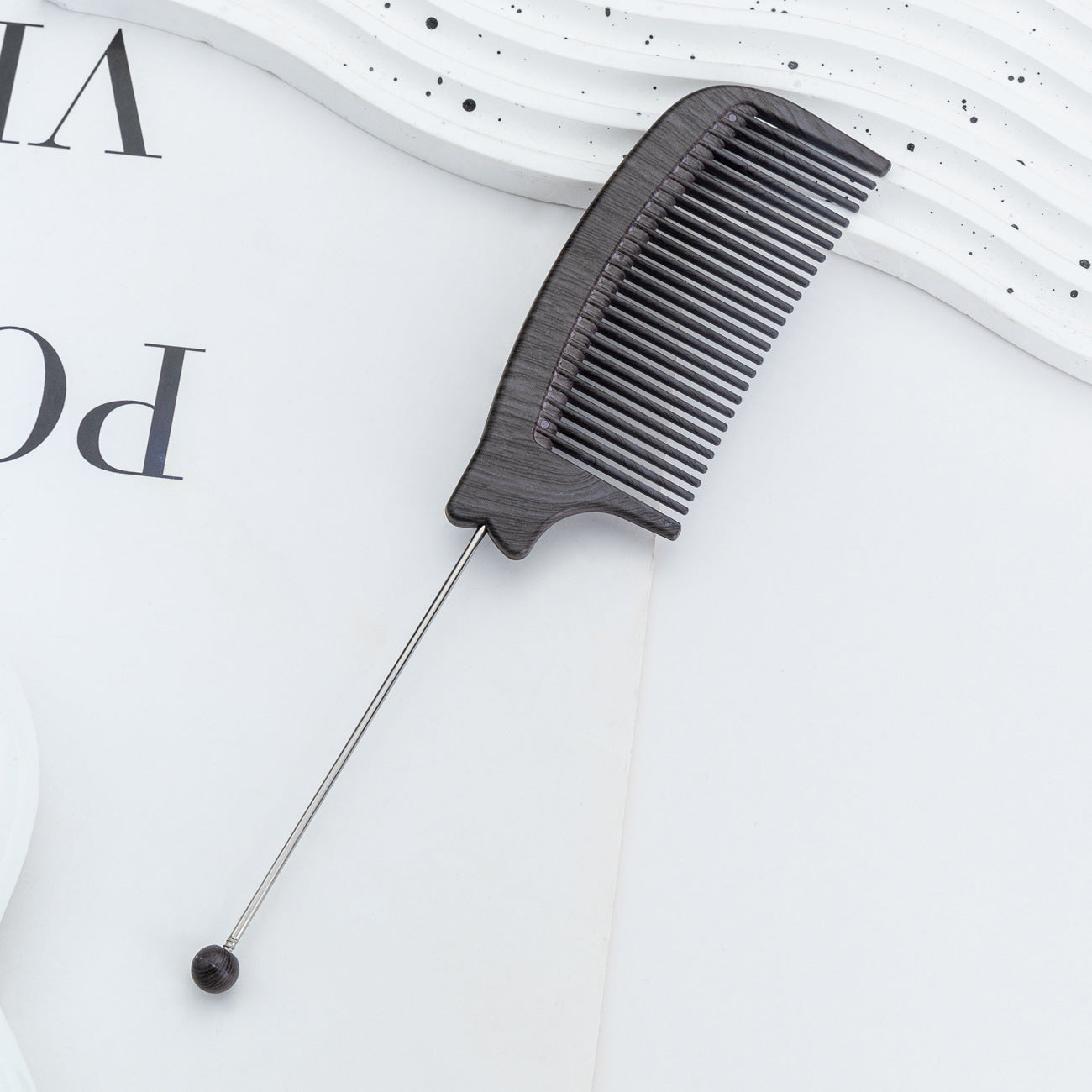 Wholesale  DIY Beaded Wood Grain Comb Hairdressing Highlight Comb Beauty Styling Comb Steel Needle Comb Plastic Pointed Tail Comb