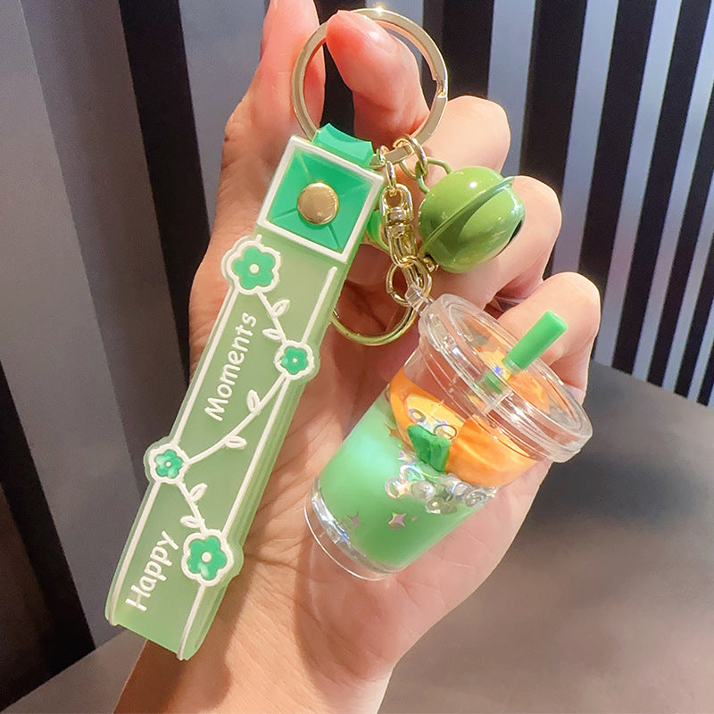 Wholesale Creative Green Fruit in Oil Floating Quicksand Drift Bottle Acrylic Keychain