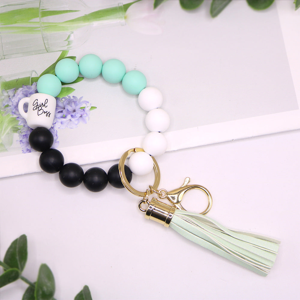 Wholesale MoM Coffee Cup Silicone Beaded Wrist Keychain