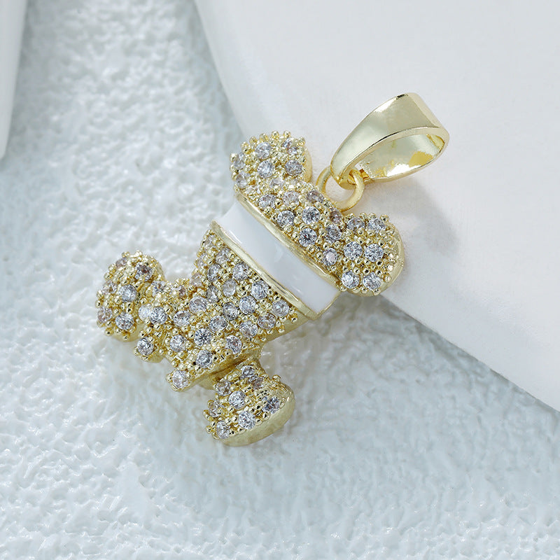 Wholesale Temperament All-match Titanium Steel Red Panda Animal Copper Plated Real Gold Micro-Inlaid Zircon Necklace Pendant