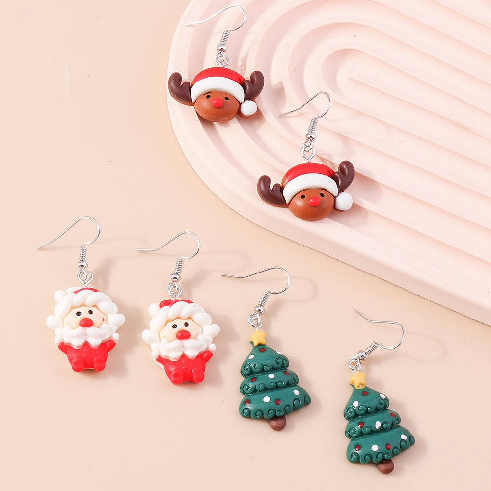 Wholesale Resin Christmas Santa Elk Earrings