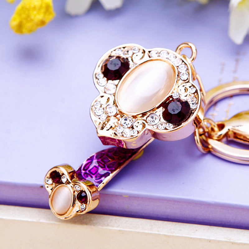 Wholesale Metal Pink Rhinestone Lucky Bag Keychain Chinese Style Car Key Accessory For Women Gift