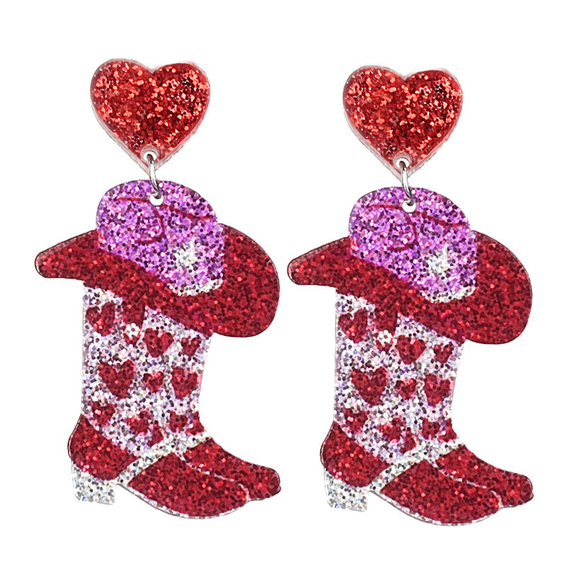 Wholesale Valentine' s Day Sweetheart Pink Glittering Earrings