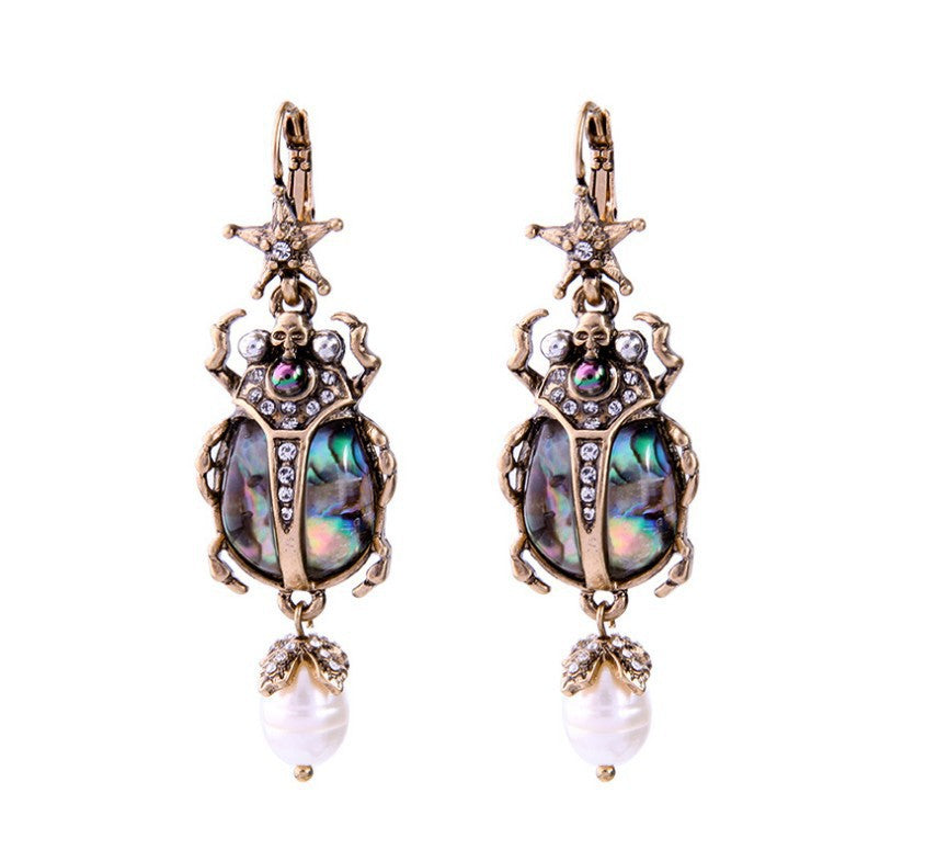 Wholesale Bohemian Beetle Stud Earrings Pearl Shell Ladybug Design Trendy Jewelry Accessory For Boutique Resale