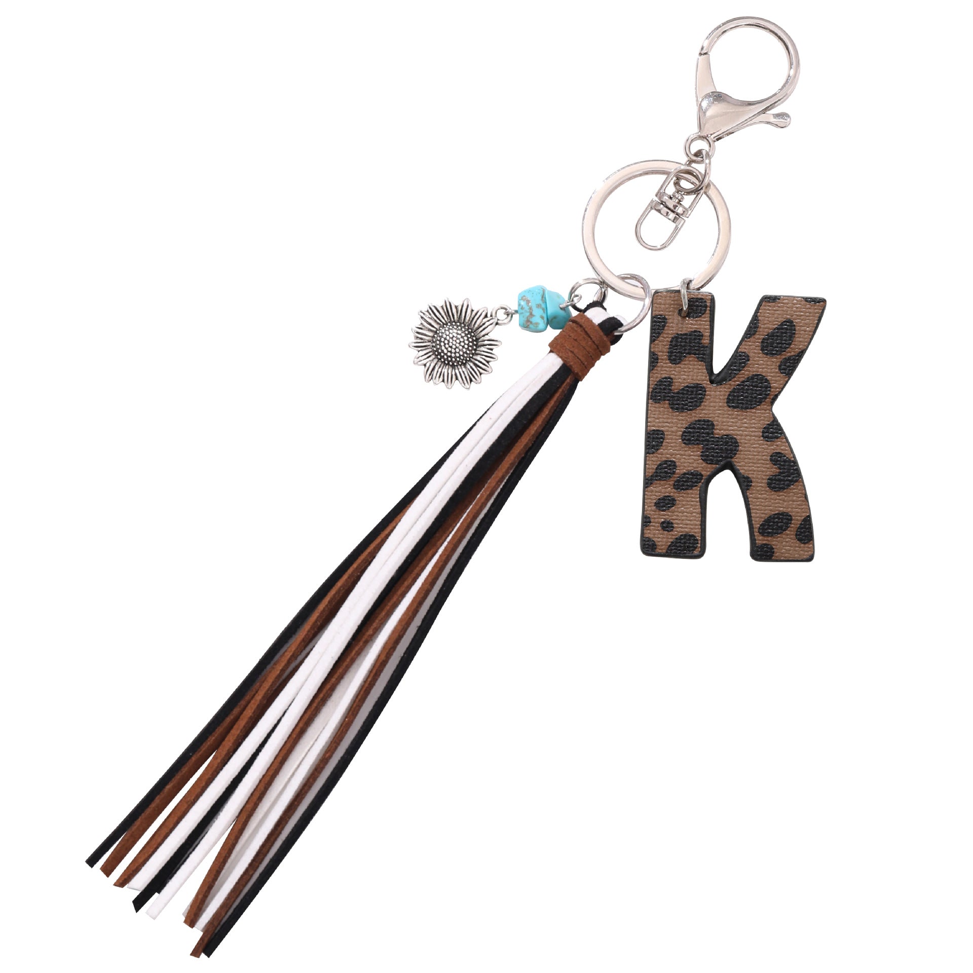 Wholesale Western Cowboy Style Leopard Oil Edge Leather Letter Tassel Keychains