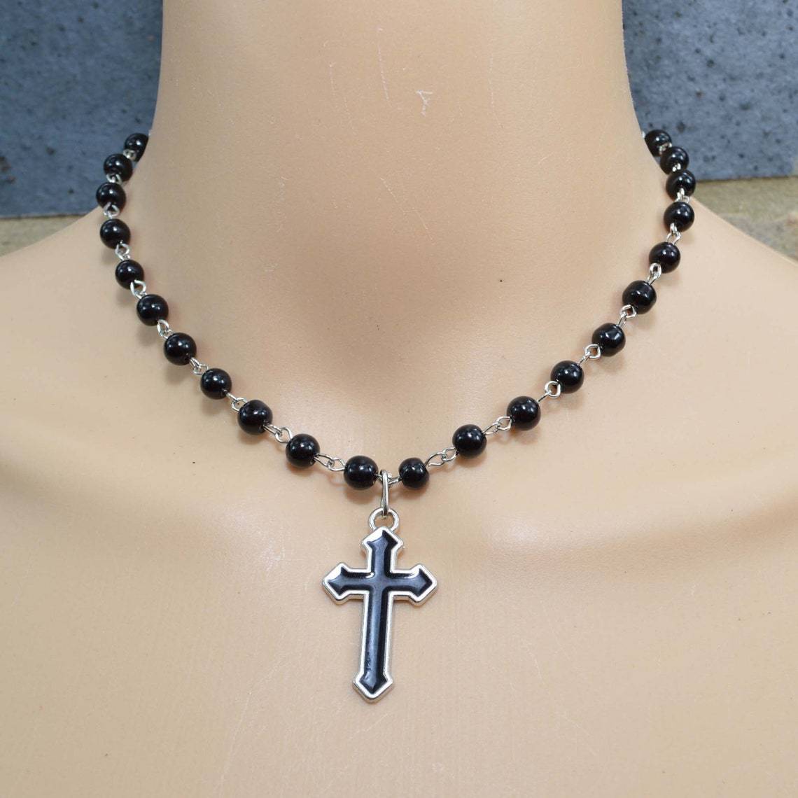 Wholesale Crosses Gothic White Pearl Pendants Alloy Necklaces