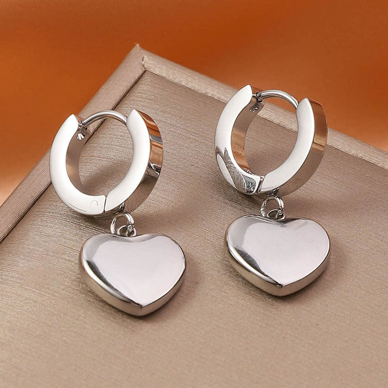 Wholesale Light Luxury Premium Stainless Steel Simple Love Heart Peach Heart Versatile Titanium Steel Earrings