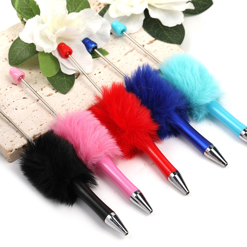 Wholesale 5pcs Creative DIY Plush Multi colored Ball Beads Plastic Rotating Ballpoint Pen