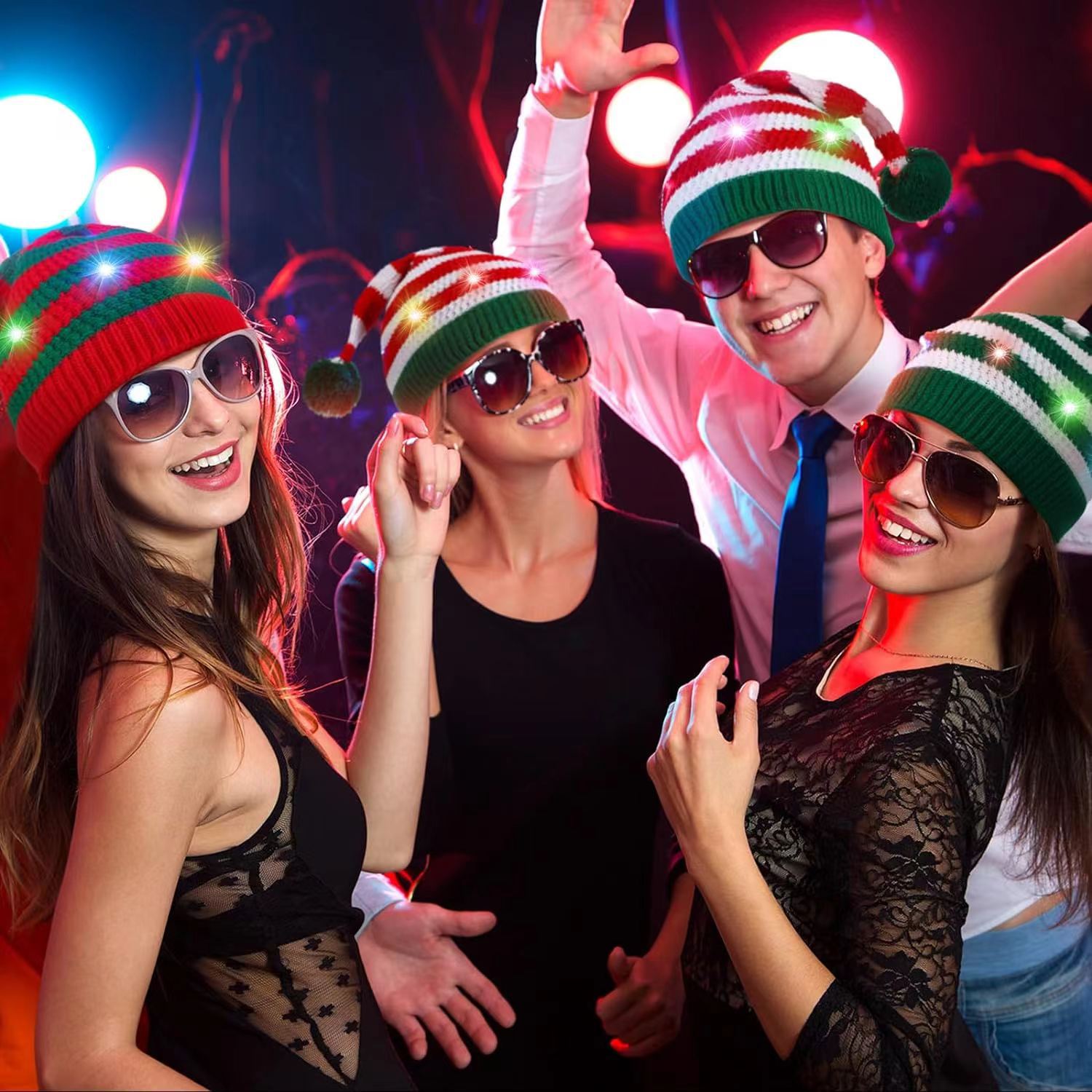 Wholesale Christmas Knitted Striped Wool Hat with LED Lights