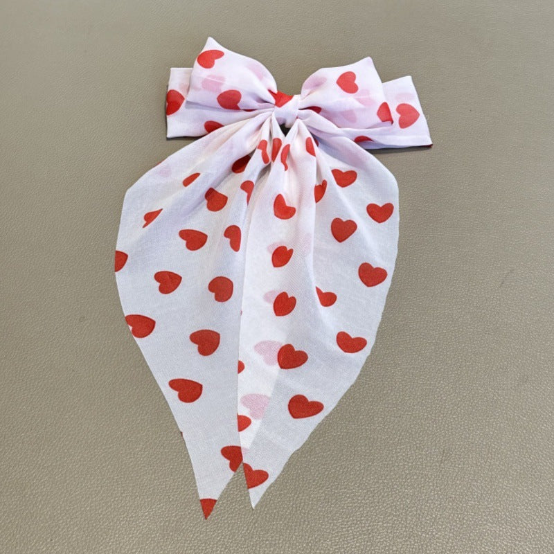Wholesale heart-shaped printed bow ribbon spring clip Valentine sweet hair clip creative hair accessories
