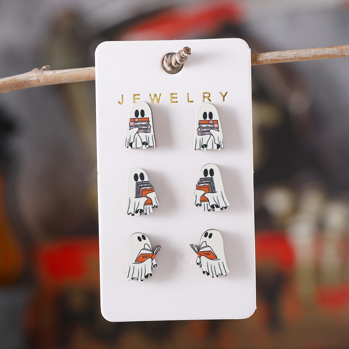 Wholesale  Gothic Book Ghost Wooden Earring Set