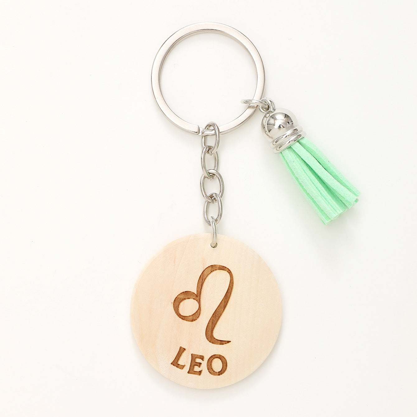 Wholesale Simple Style Wooden Round Twelve Constellation Letter Pattern Tassel Keychain