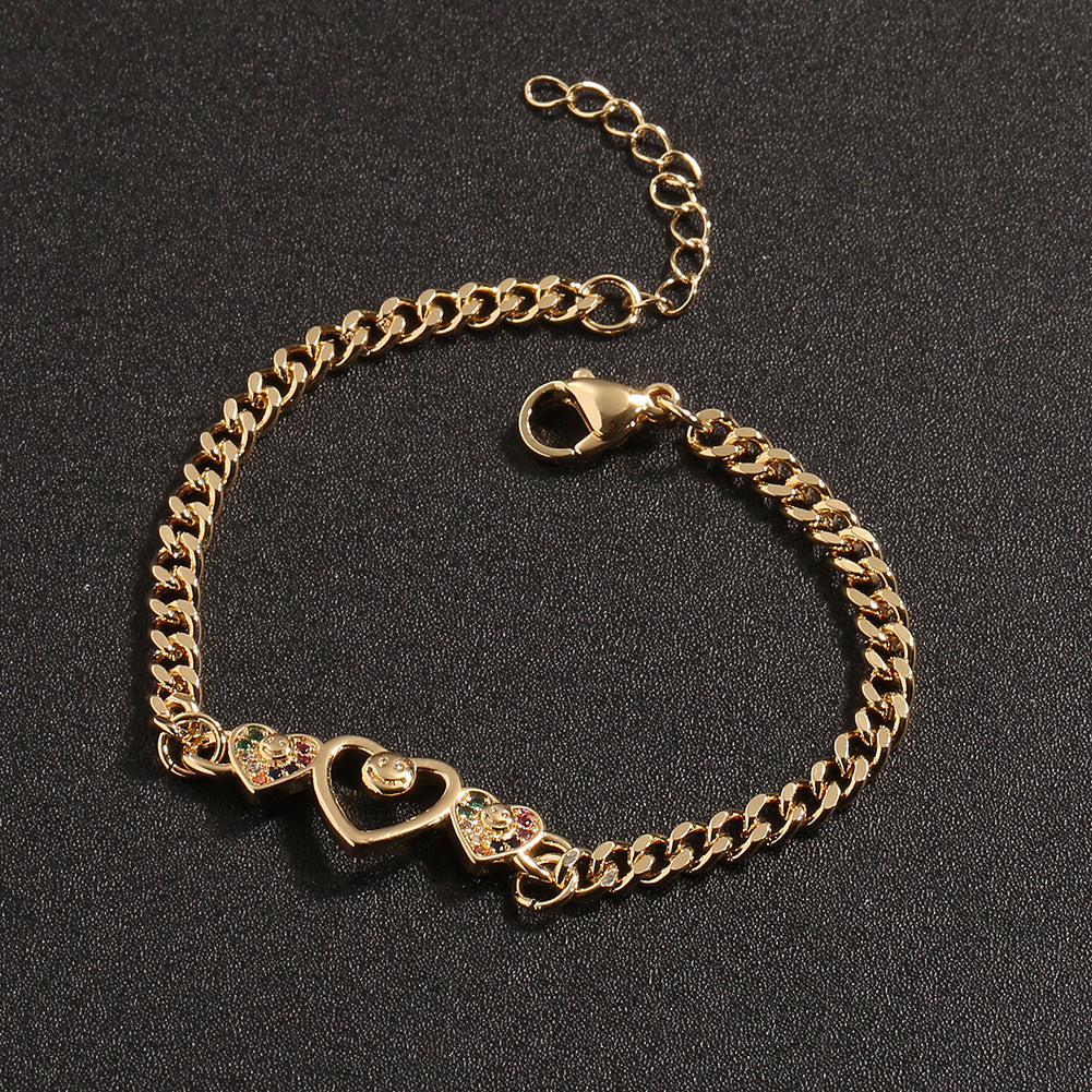 Wholesale Heart Shaped Smiley Face Copper Bracelet