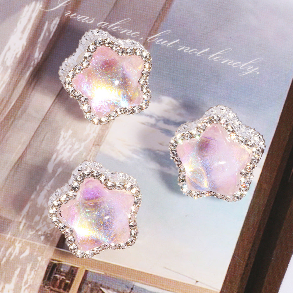 Wholesale 6pcs Stereoscopic flowing light pentagram four-way hole Crystal Beads