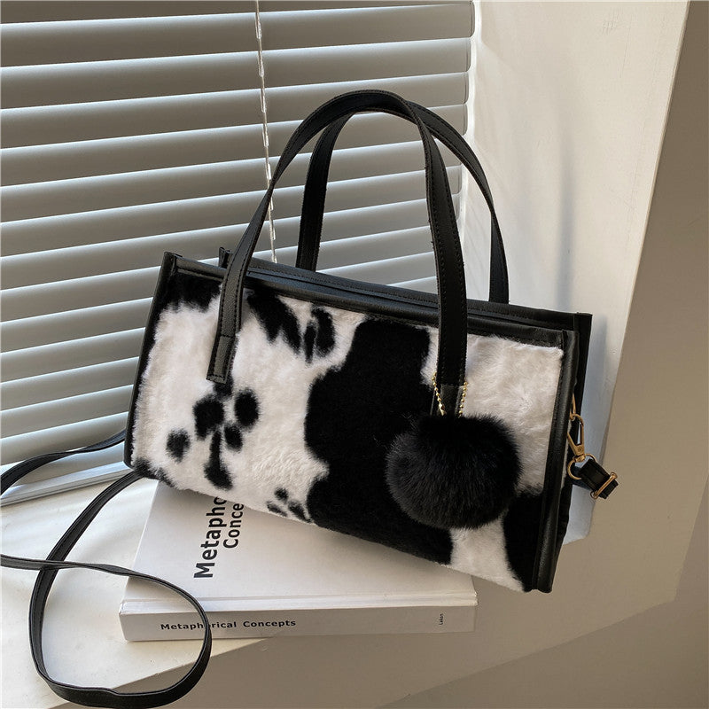 Wholesale Leopard Print Cow Print Plush Shoulder Bag