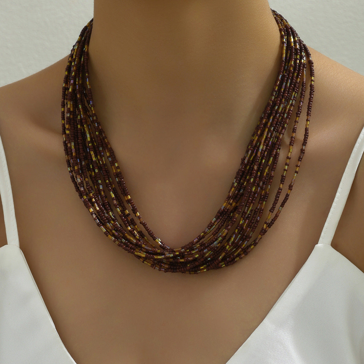 Wholesale Bohemian Ethnic Style Multi-layered Rice Bead Necklace Clavicle Chain