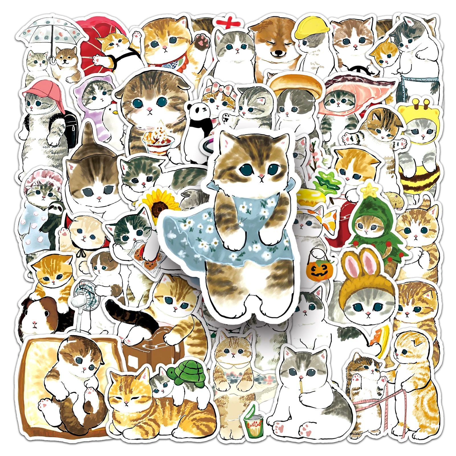 Wholesale 50 Cartoon Hand-Drawn Kitten Doodle Stickers