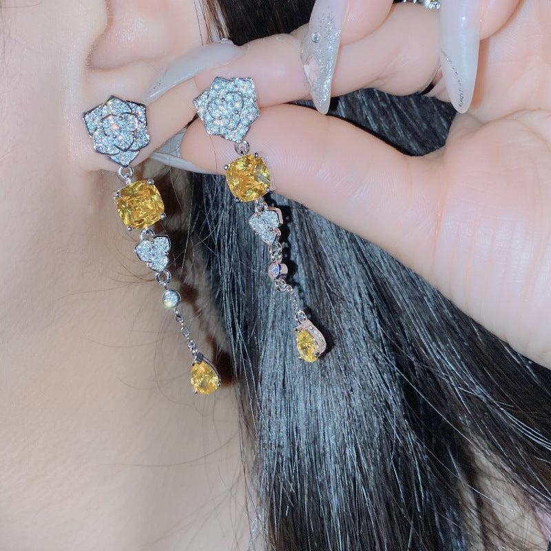 Wholesale Sparkling Rose Blossoms Gemstone Set with 18K Gold Multi Faceted Colorful Treasure Gold Zircon Earrings