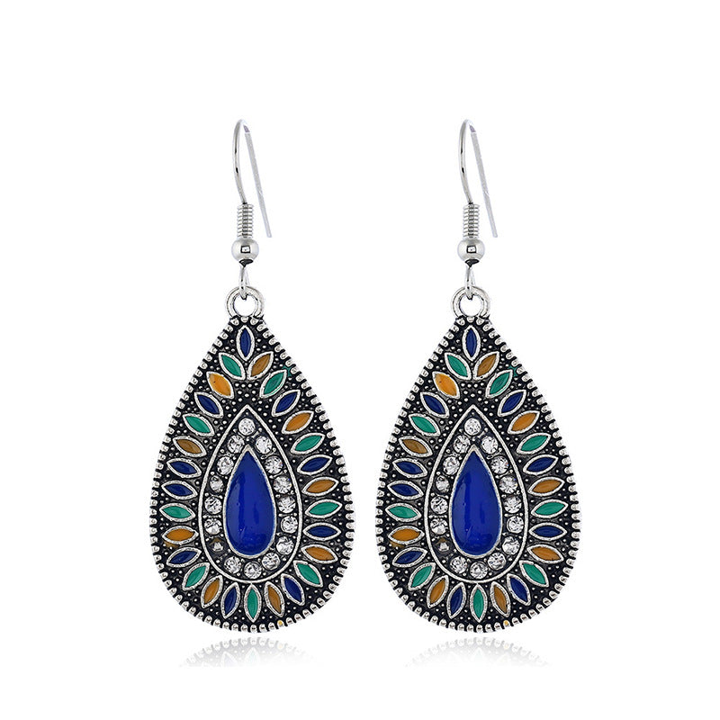 Wholesale Retro Ethnic Style Tassel Alloy Oil Drop Earrings