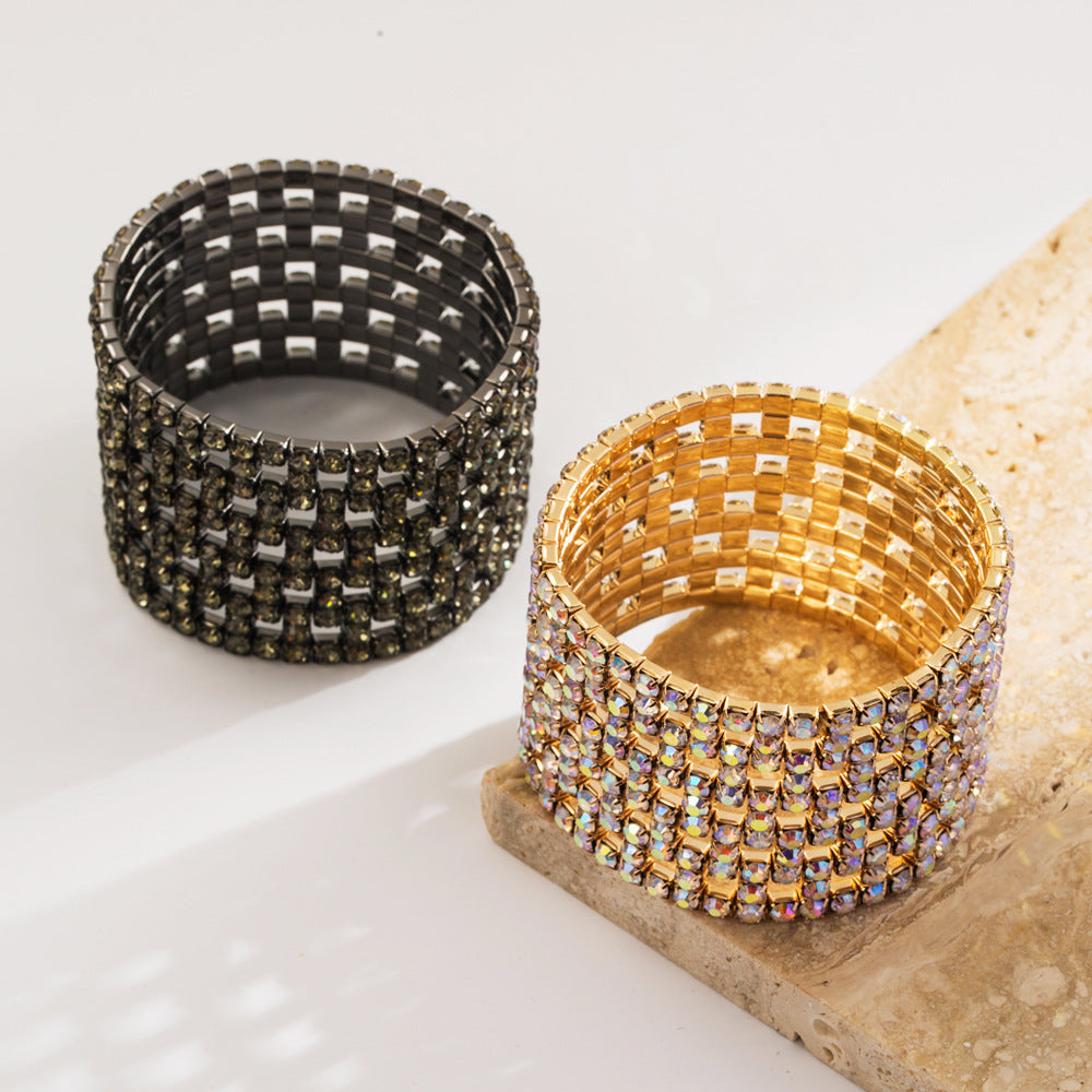 Wholesale hollow claw chain full diamond bracelet multi-row wide edge elastic bracelet