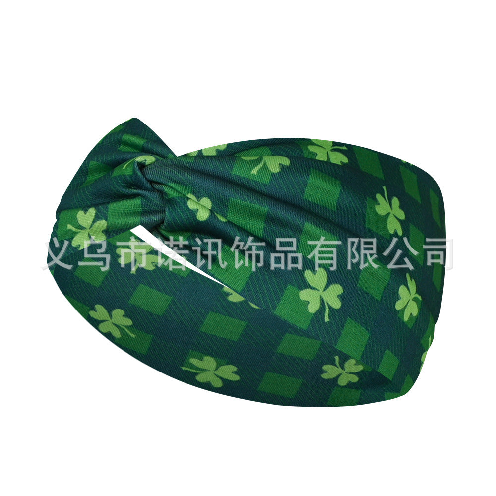 Wholesale St.  Patrick' s printed clover wide edge elastic headband