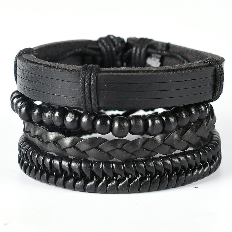 Wholesale 3PCS Hand Woven Hand Cowhide Bracelet
