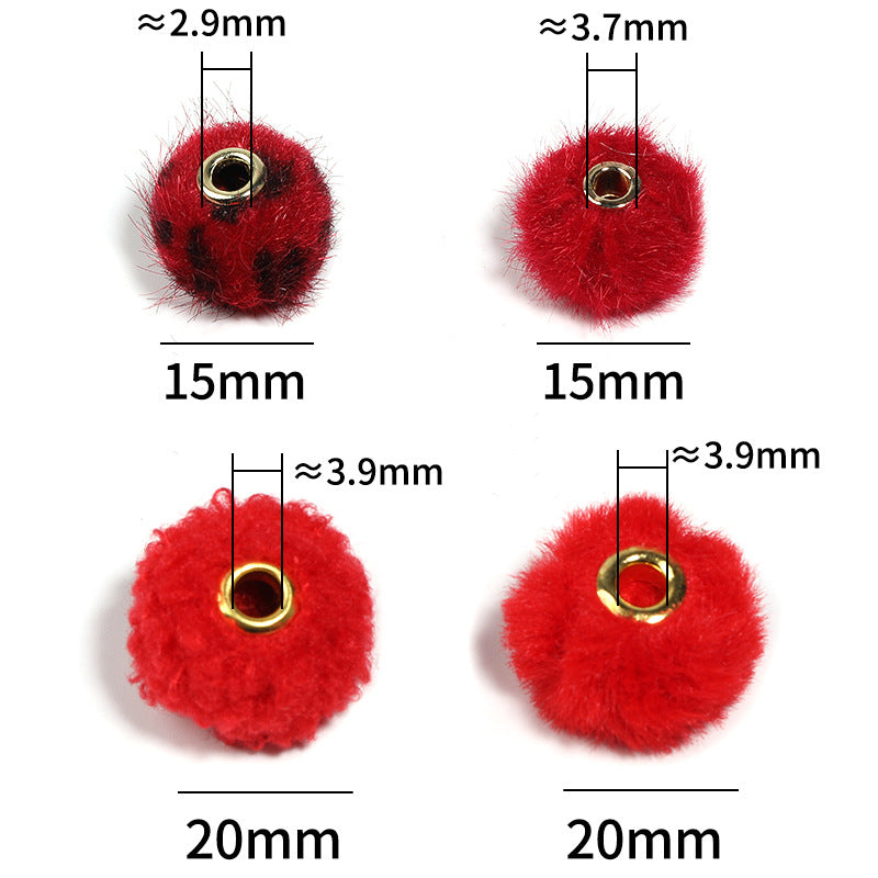 Wholesale Randpm 100 pcs/pack Imitation rabbit fur large-pore leopard print plush pom-pom Fuzzy Beads