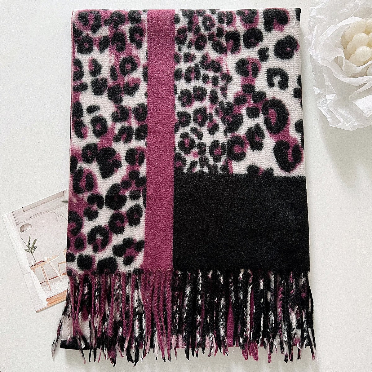 Wholesale Winter Leopard Print European and American Warm and Versatile Thick and Elongated Imitation Cashmere Scarf