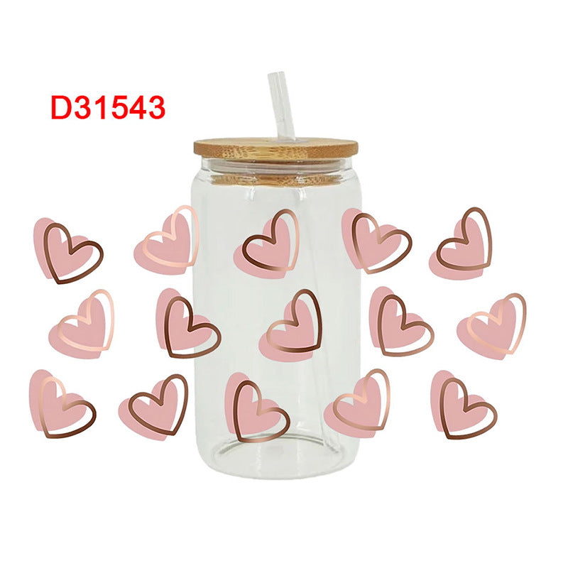 Wholesale Pink Heart  16oz Cup UV DTF Wraps