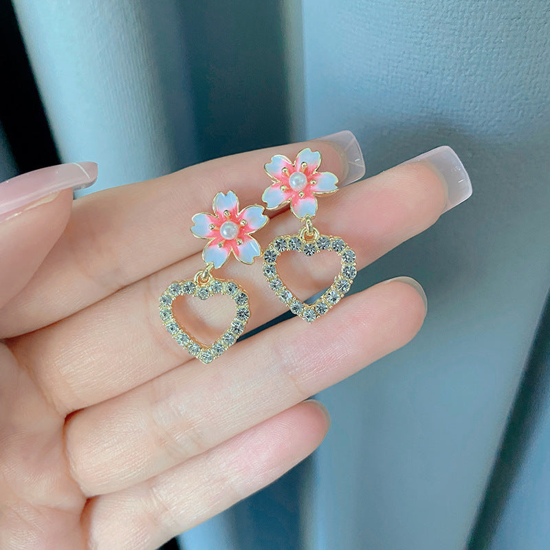 Wholesale S925 silver needle leaf rose small fresh flower earrings