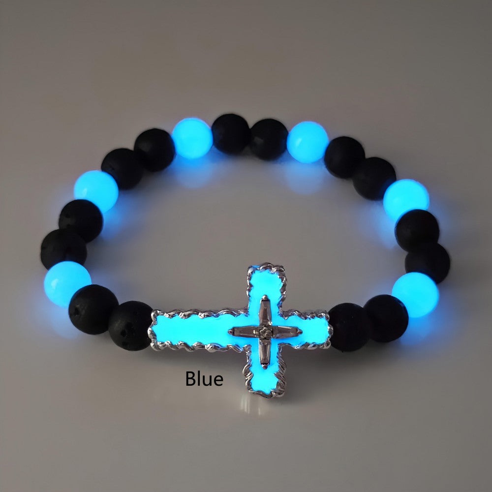 Wholesale Luminous cross natural stone bead glow bracelet