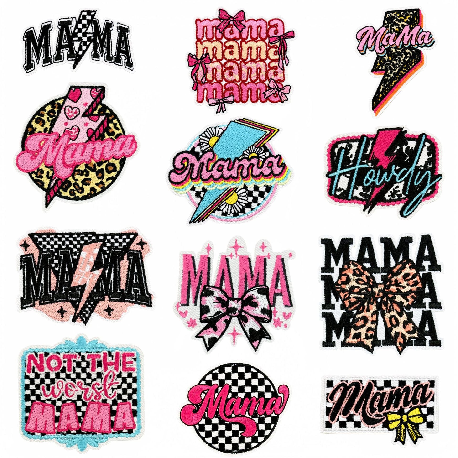 Wholesale 12 Pc Trendy Plaid Leopard Lightning Embroidered Iron On Patches For Hats DIY Decorative Accessory