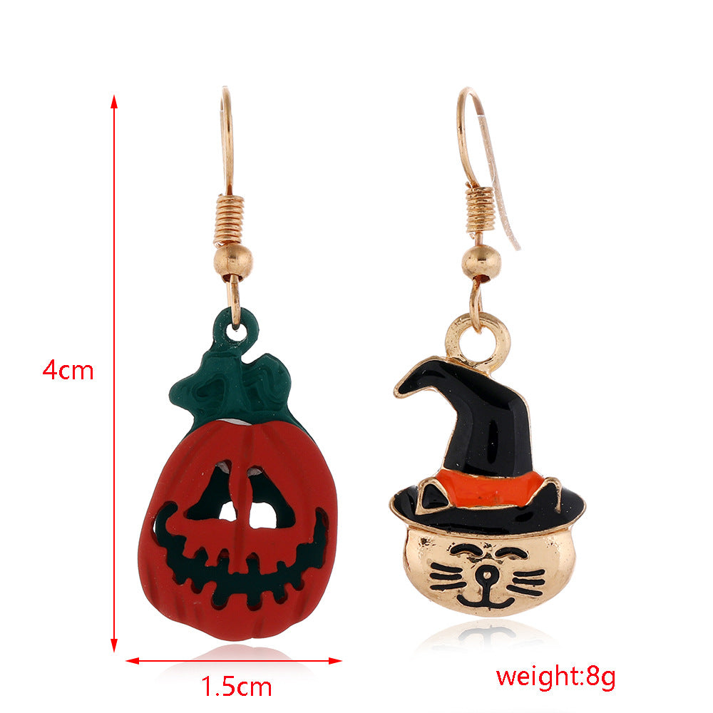Wholesale Halloween Scary Funny Spider Pumpkin Alloy Dripping Oil Earrings