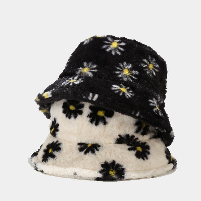 Wholesale New Small Chrysanthemum Pattern Plush Bucket Hat
