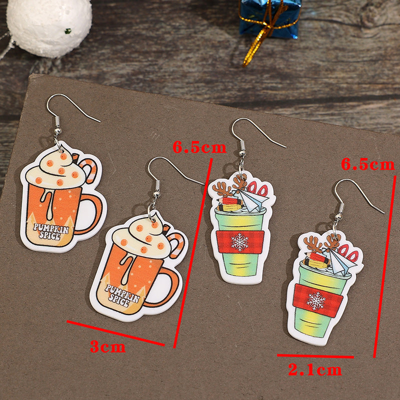 Wholesale Christmas Coffee Cartoon Cup Wine Cup Acrylic Earrings