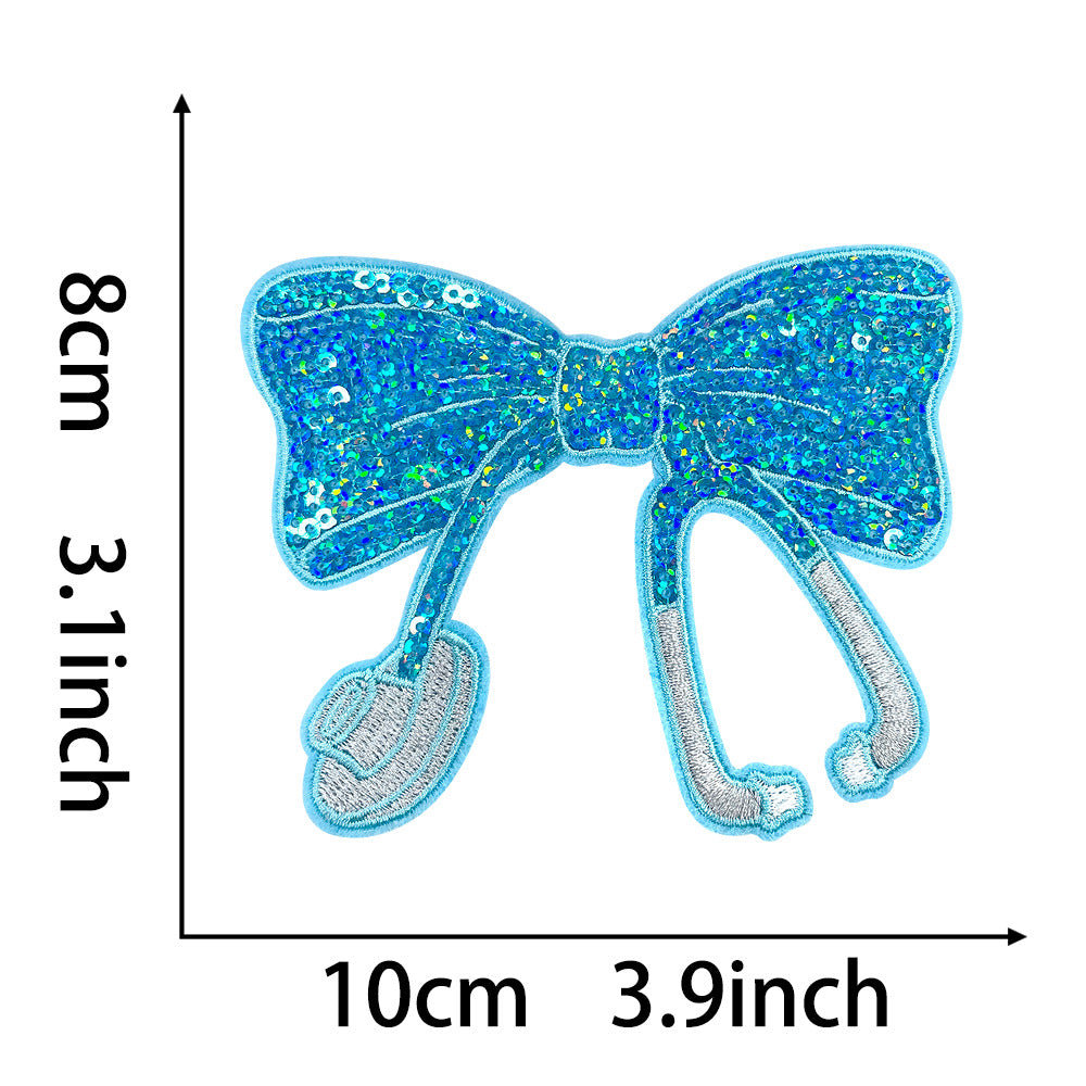 Wholesale Red Embroidered Bow Sequins Patch Nurse Stethoscope Decorative Applique Hot Melt Iron On For Coats Fashion Accessory