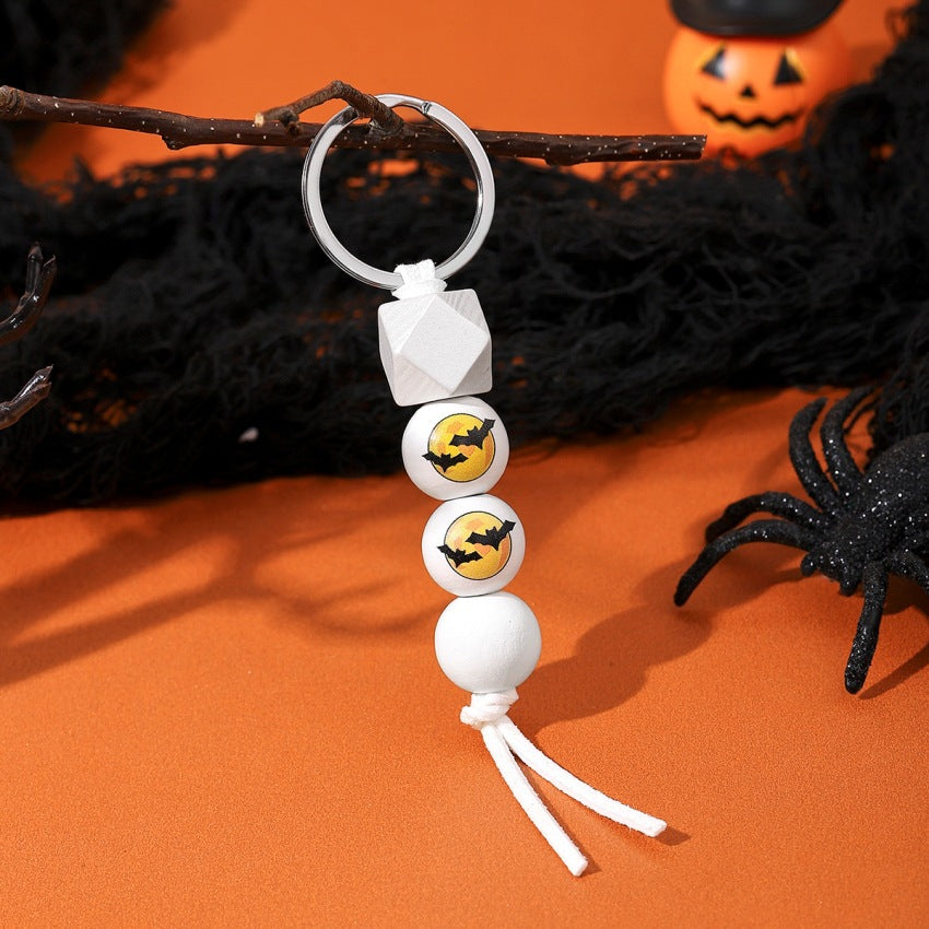 Wholesale Card Halloween Pumpkin Car Bat Beaded Metal Keychain