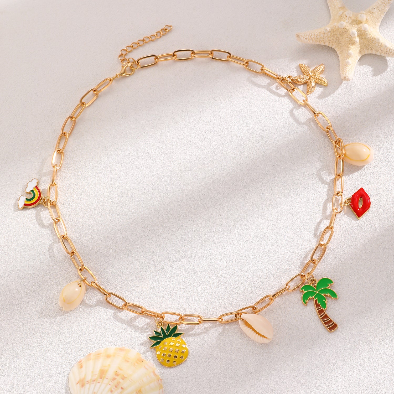 Wholesale Electroplated Alloy Bohemian Beach Shell Necklace And Bracelet Set For Women Faux Pearl Starfish Conch Fashion Accessory