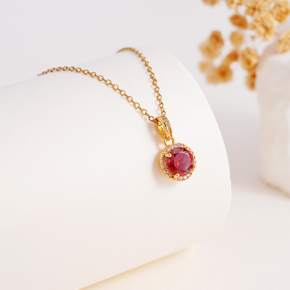 Wholesale Copper Inlaid with Zircon Geometric Round Necklace Stainless Steel Clavicle Chain Jewelry