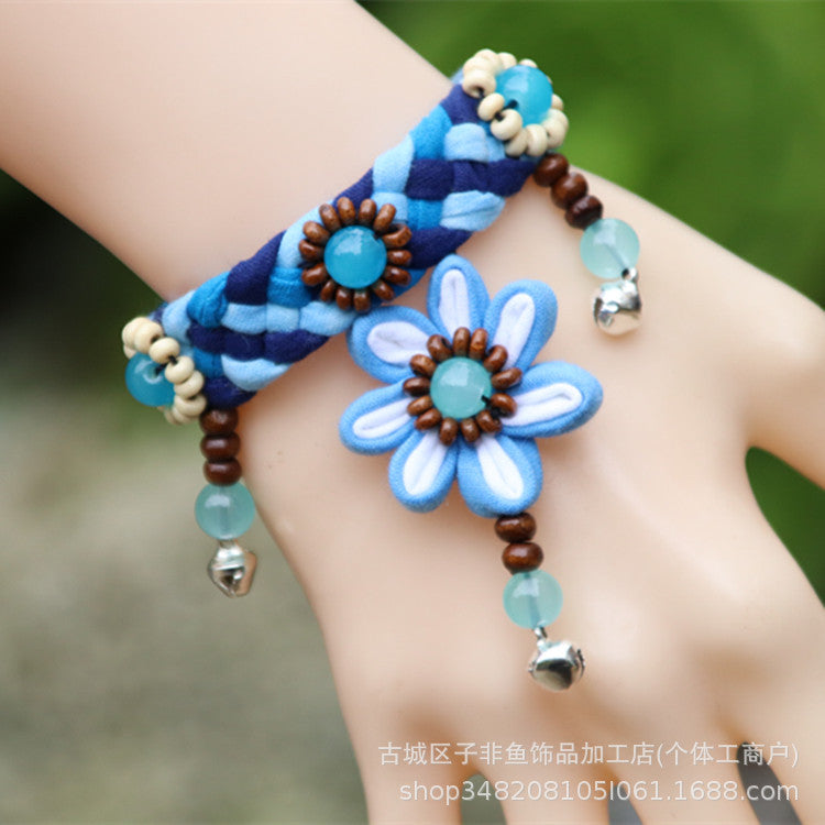 Wholesale Ethnic Style Tie-dye Hand-sewn Fabric Blue Dyed Blue Cloth Bracelet Jewelry