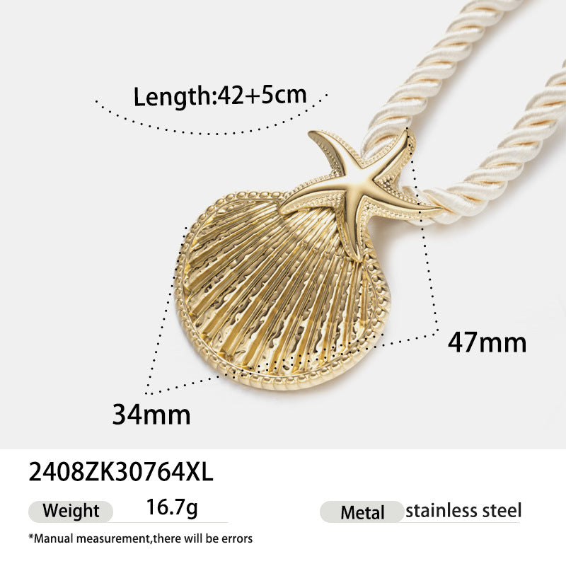 Wholesale Tyna European and American Light Luxury 18K Gold Stainless Steel Conch Sea Star Sun Thick Rope Necklace All-match Cross-border Trendy Jewelry