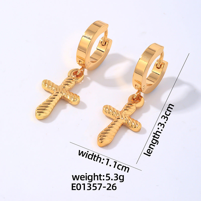 Wholesale Hip Hop Titanium Steel Polished Earrings Cross Pendant Hoop Earrings