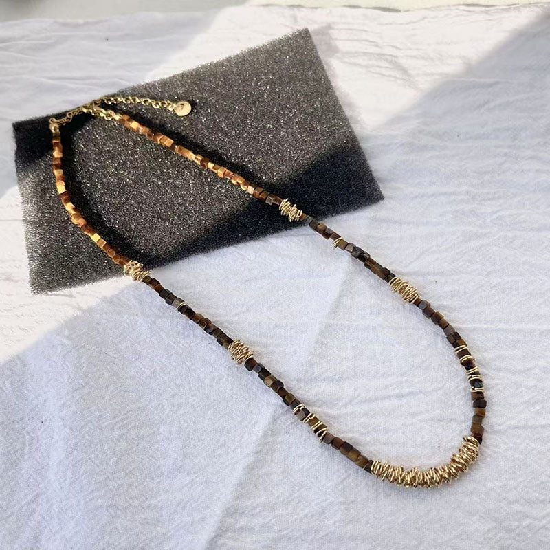 Wholesale Natural Tiger Eye Maillard Beaded Sweater Necklace