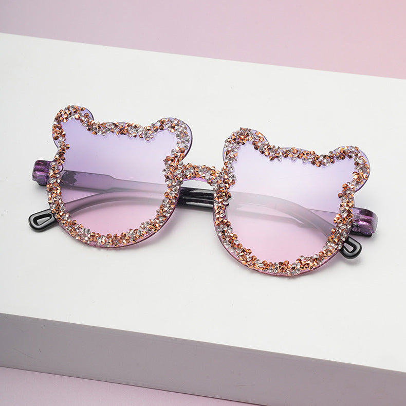 Wholesale Frameless Handmade Diamond Bear Ball Candy Color Sunglasses