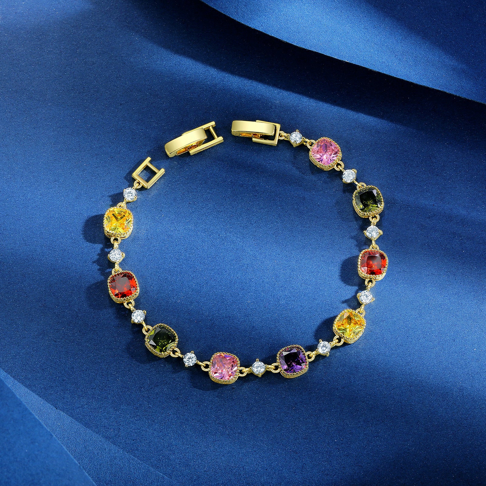 Wholesale Square colored zircon full diamond bracelet