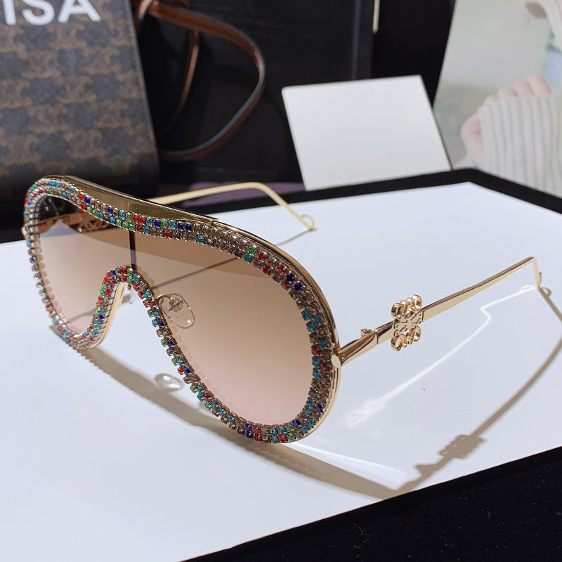 Wholesale Metal  glasses  sunglasses one-piece sun protection diamond-studded sunglasses for women