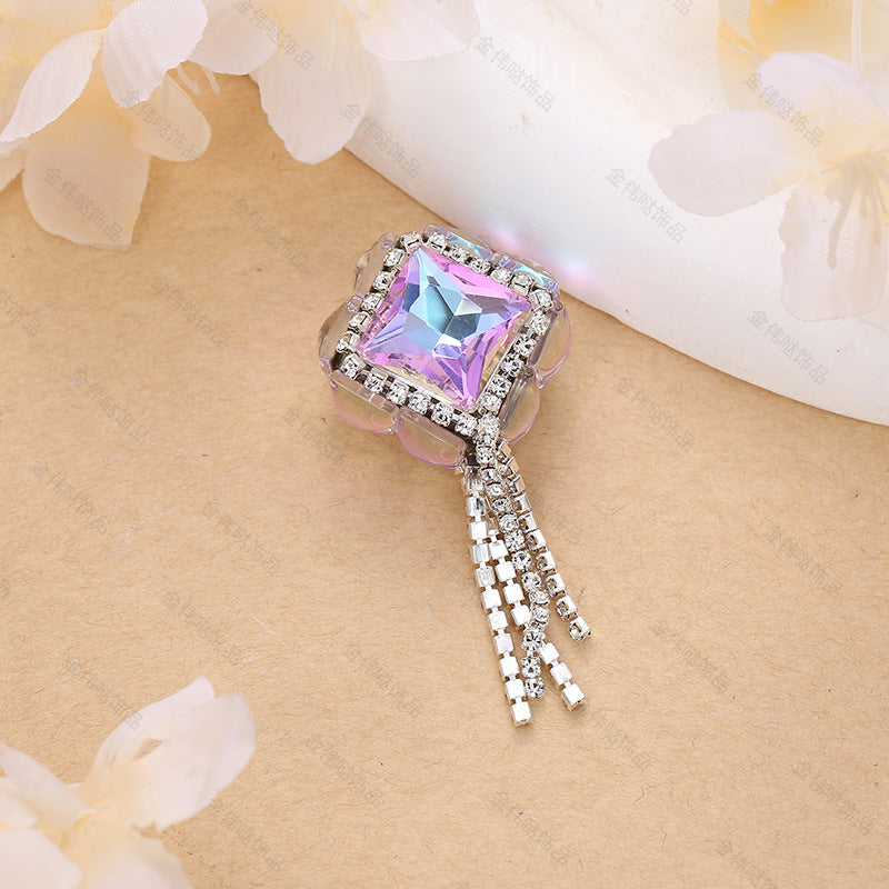 Wholesale 10pcs Acrylic Double Sided Zircon Square Tassel Style Shell Beads