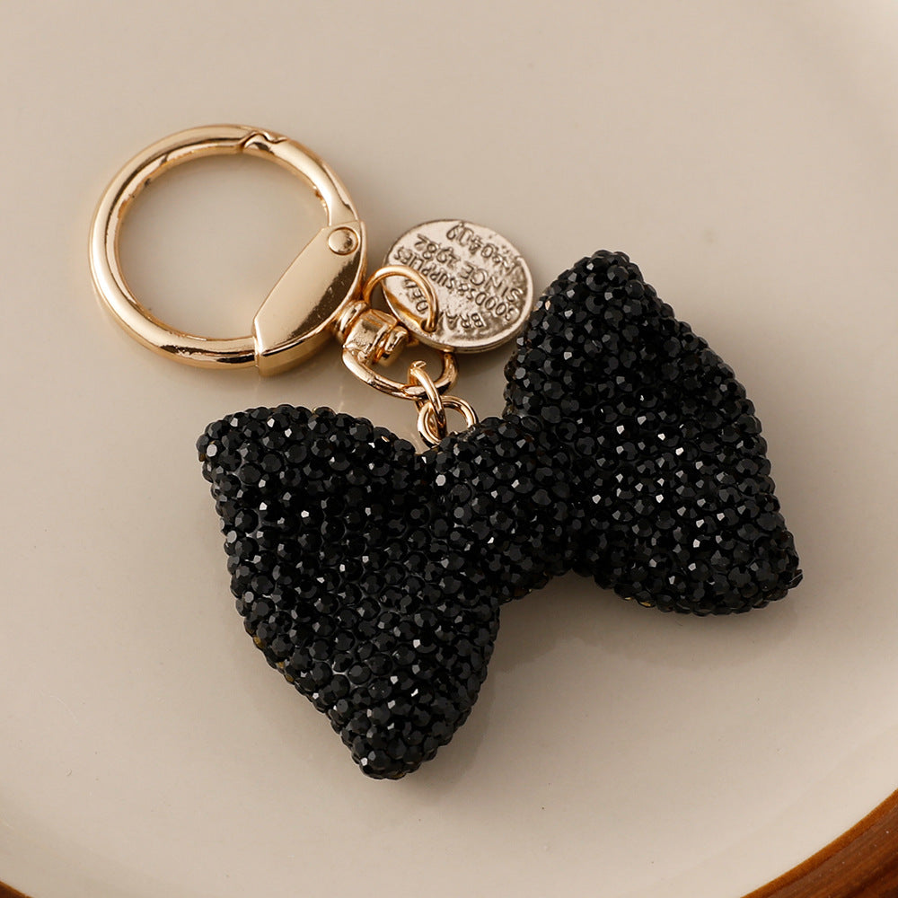 Wholesale Full diamond bow car creative small tag spring ring metal accessories keychain