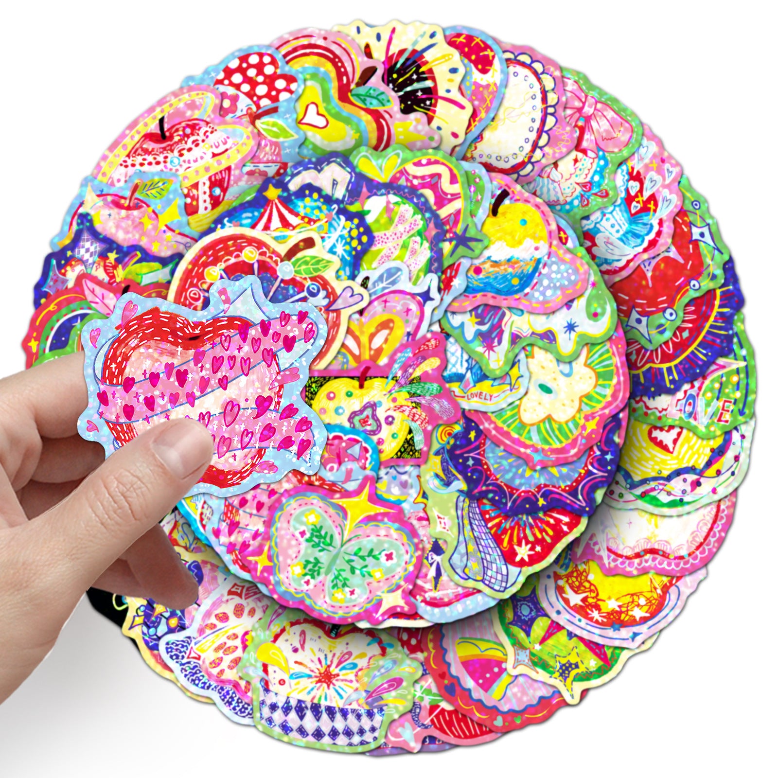 Wholesale 50pcs/ pack Flashing Laser Energy Apple Stickers